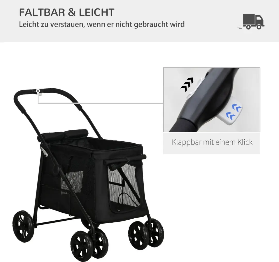 Pawhut Hondenbuggy opvouwbaar tot 20 kg - Zwart