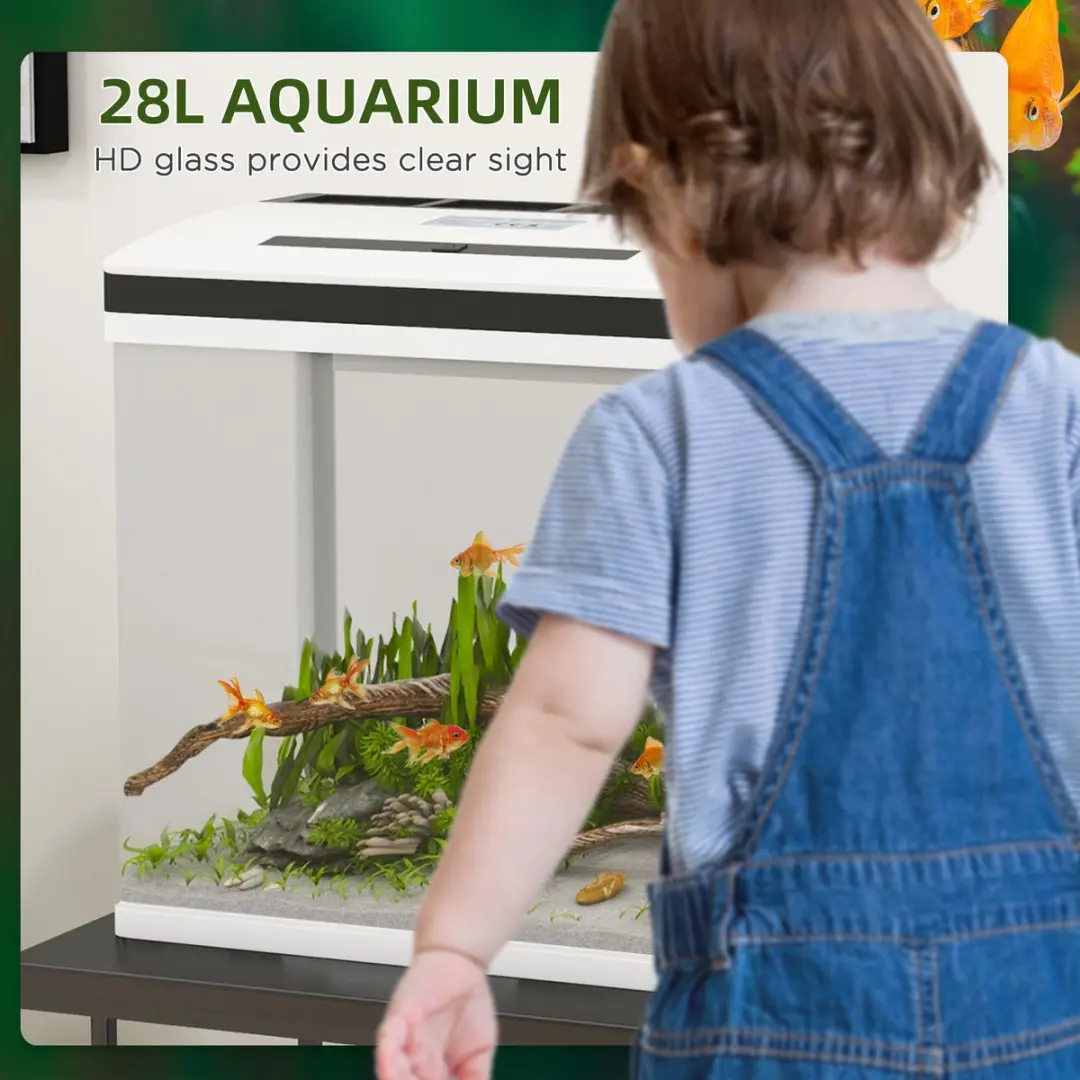 Pawhut Aquarium Glas 38x26x39,5cm - 28L - Wit