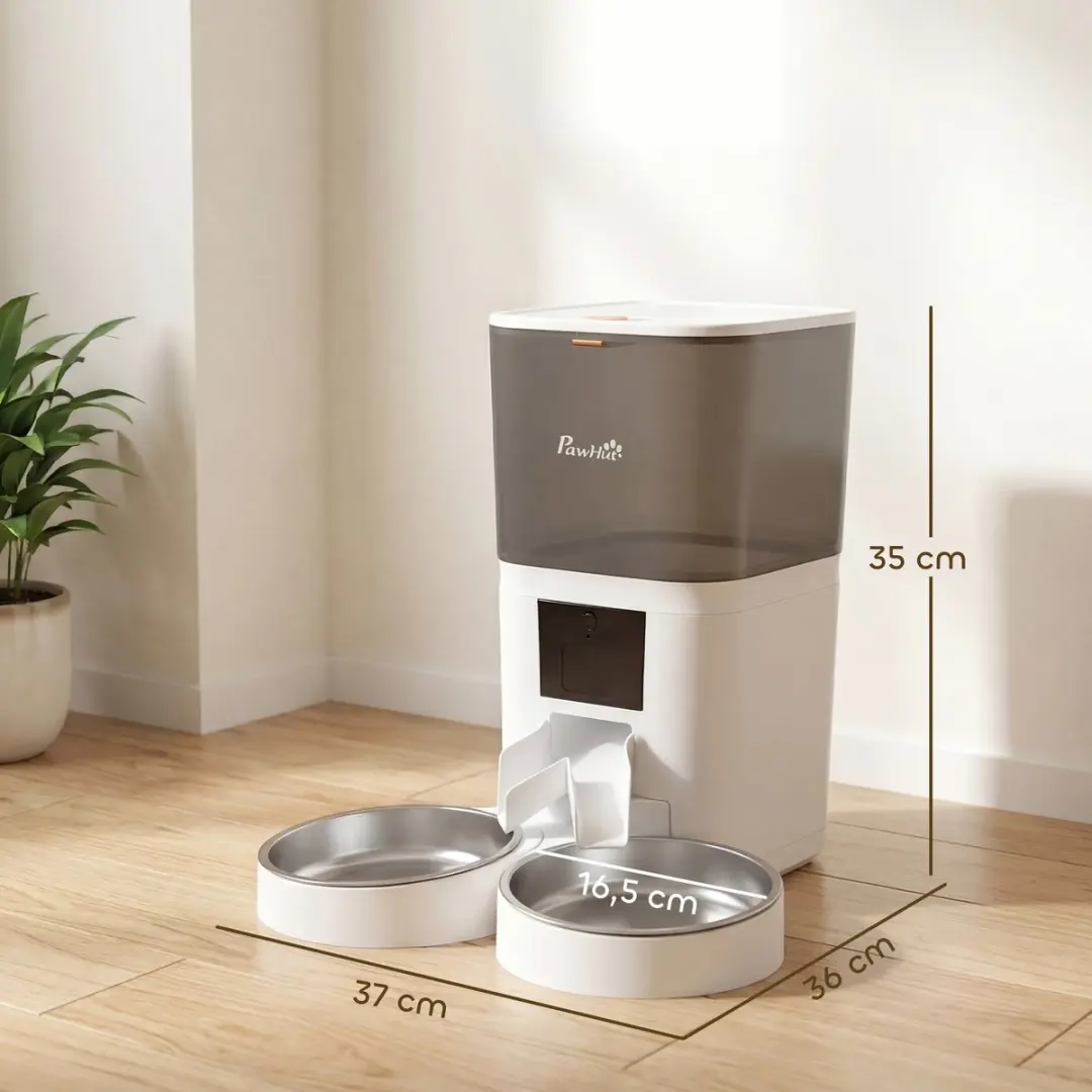 Pawhut Automatische Voerdispenser Kat - ABS/Wit - Roestvrij Staal