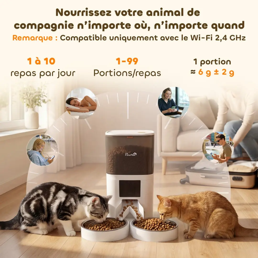 Pawhut Automatische Voerdispenser Kat - ABS/Wit - Roestvrij Staal