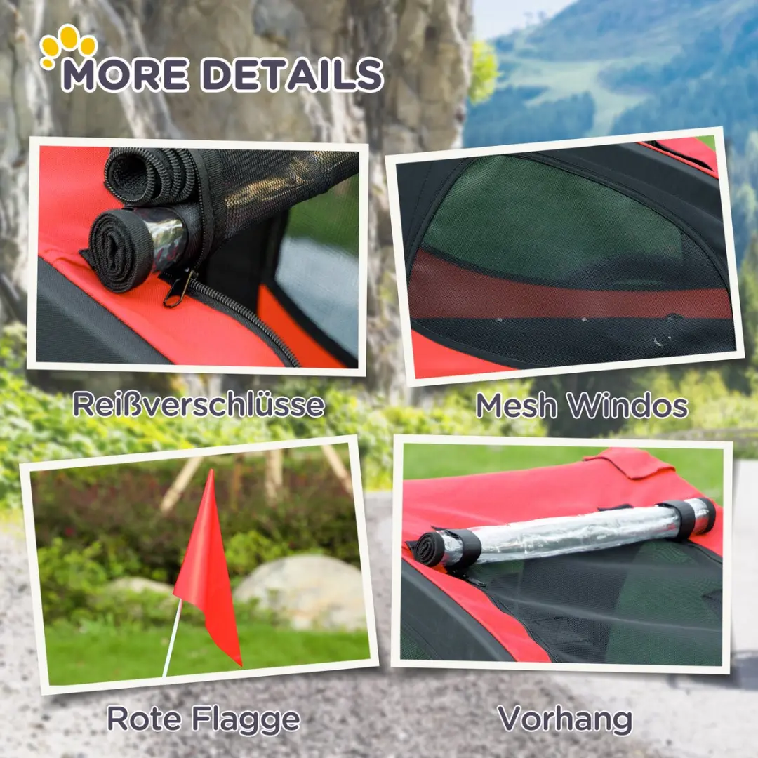 Pawhut Hondenfietsaanhanger Klapbaar - 140x71x83cm - Staal - Rood