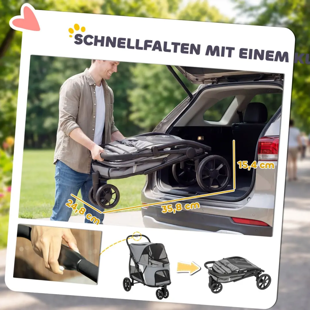Pawhut Huisdierenbuggy 600D - 92x63x95cm Grijs