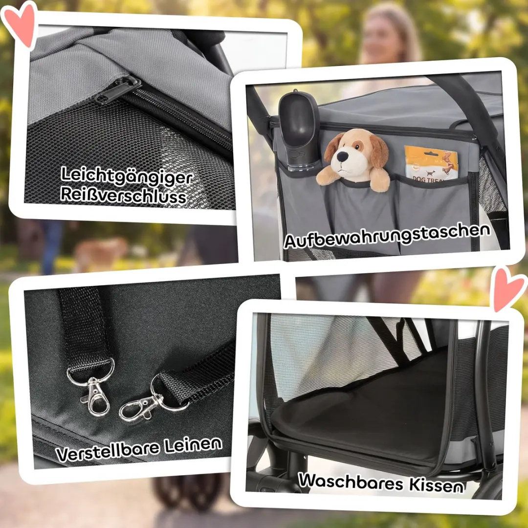 Pawhut Huisdierenbuggy 600D - 92x63x95cm Grijs