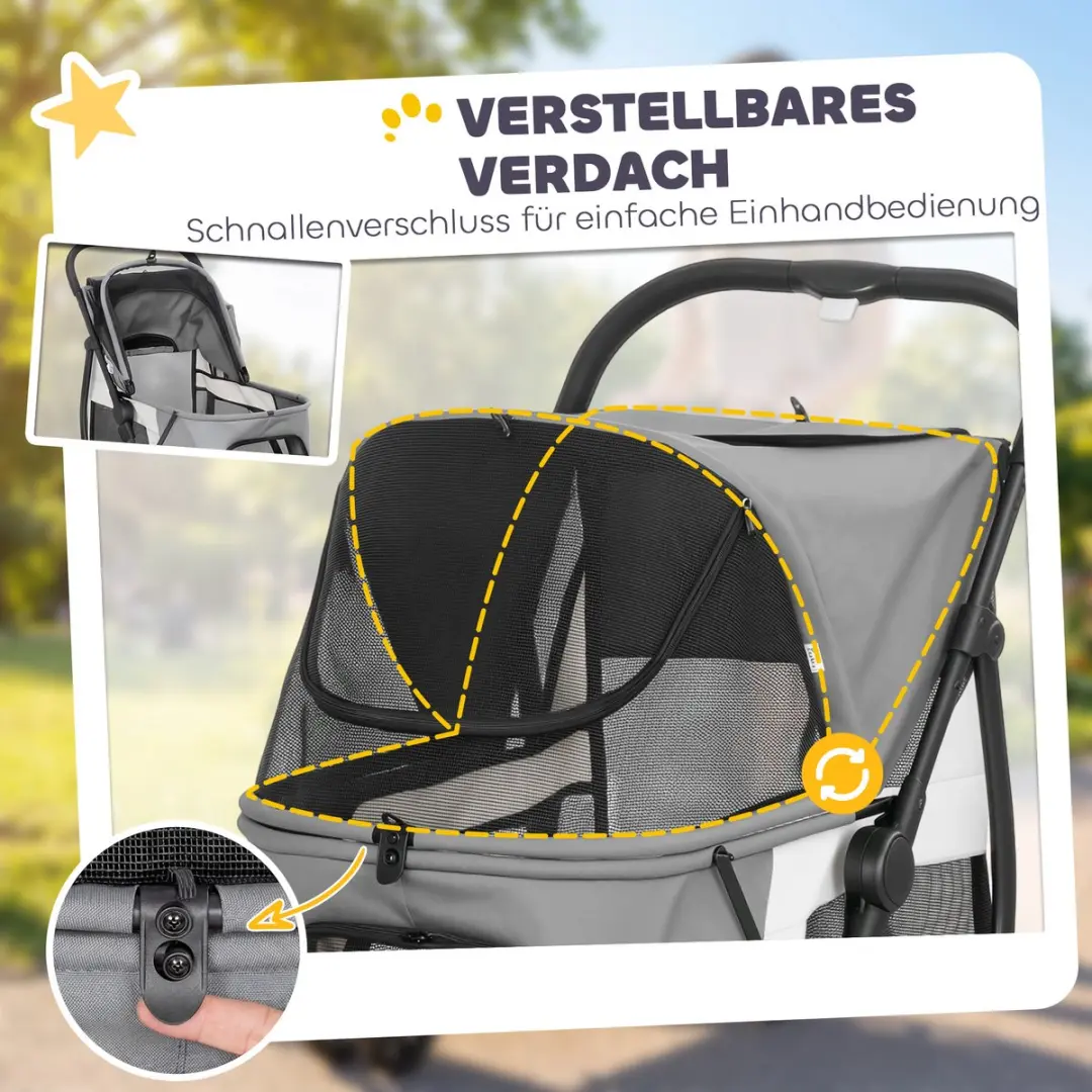 Pawhut Huisdierenbuggy 600D - 92x63x95cm Grijs