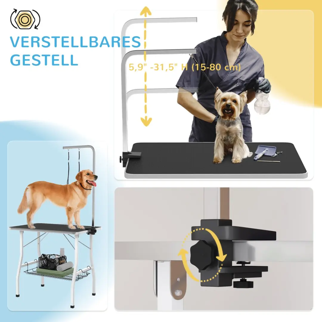 Pawhut Opvouwbare Trimtafel voor Honden - 2x Aanlijnopties - Zwart/Wit