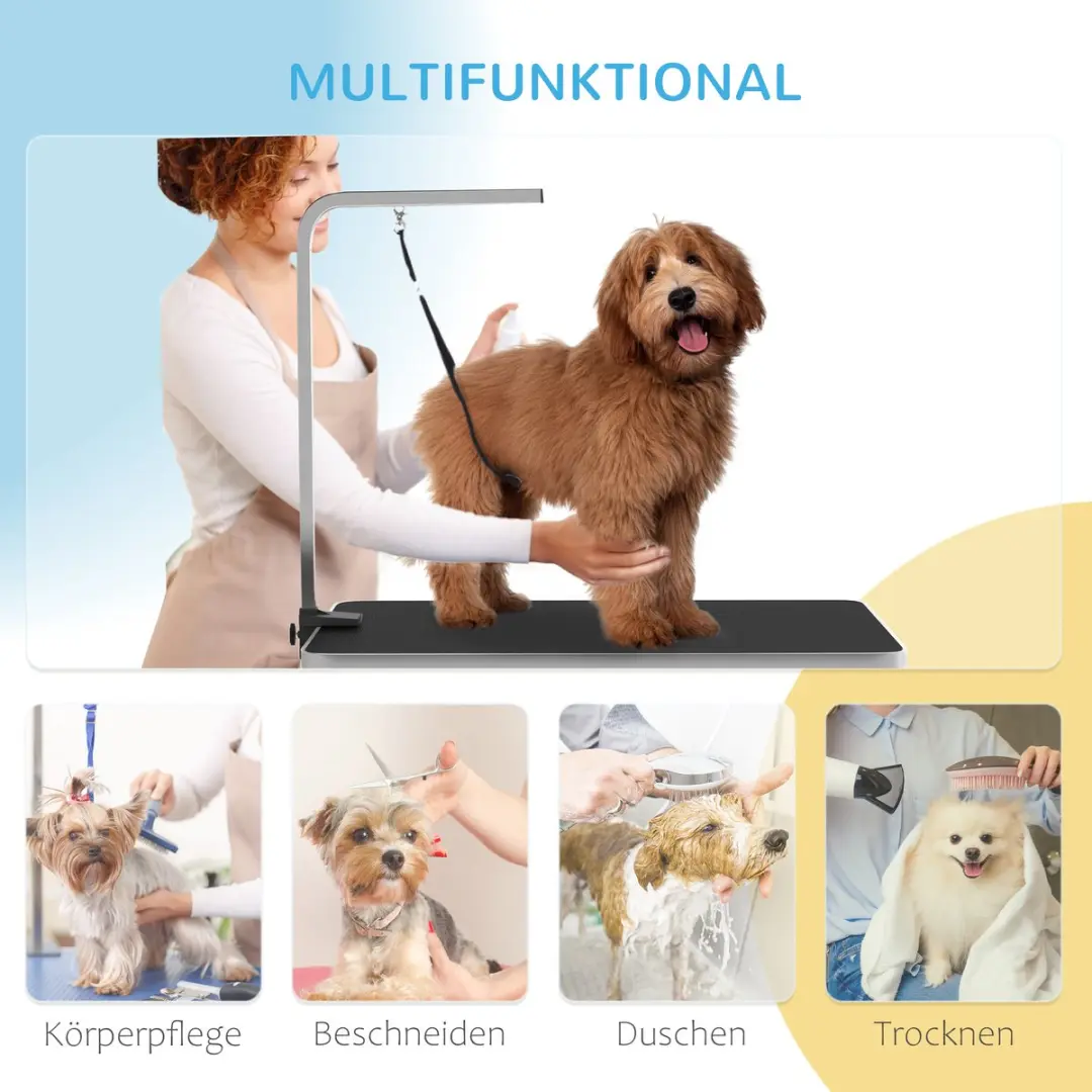 Pawhut Opvouwbare Trimtafel voor Honden - 2x Aanlijnopties - Zwart/Wit