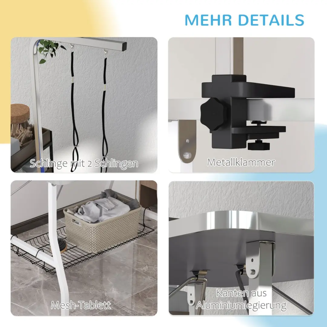 Pawhut Opvouwbare Trimtafel voor Honden - 2x Aanlijnopties - Zwart/Wit - afbeelding 6 van 6