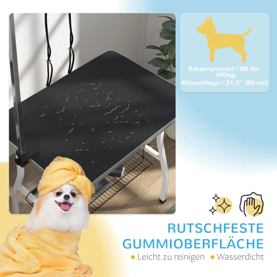 Pawhut Opvouwbare Trimtafel voor Honden - 2x Aanlijnopties - Zwart/Wit