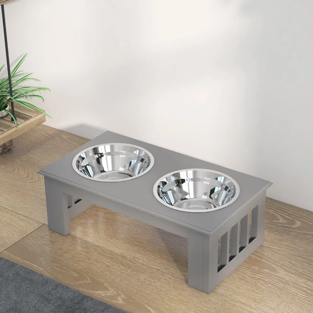 Pawhut Honden Futterstation 2x900ml - Edelstahl - Grijs