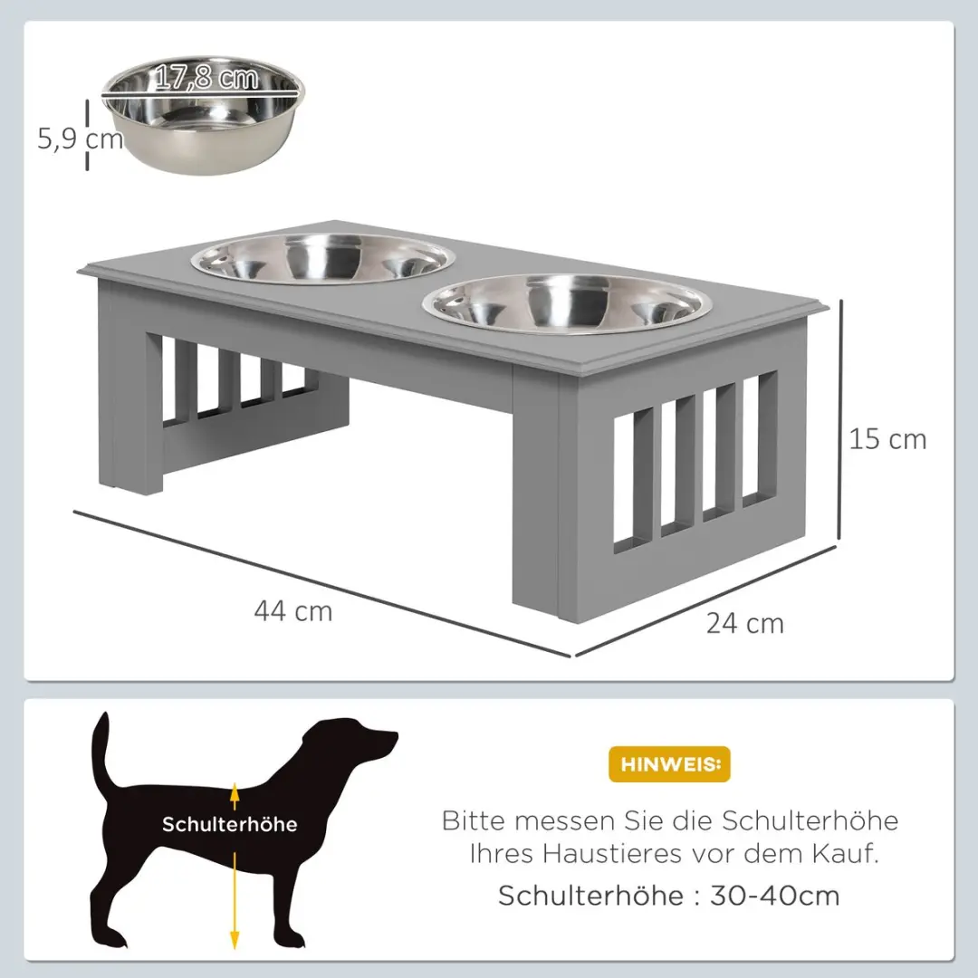 Pawhut Honden Futterstation 2x900ml - Edelstahl - Grijs