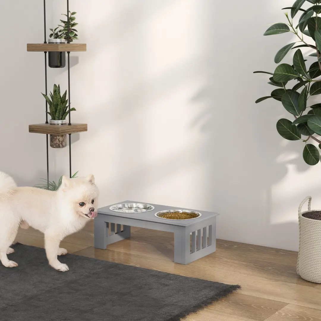 Pawhut Honden Futterstation 2x900ml - Edelstahl - Grijs