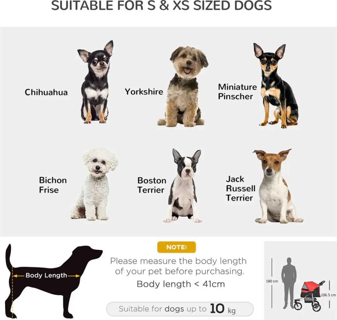 Pawhut Hondenbuggy 3-Wieler Opvouwbaar - Rood/Zwart