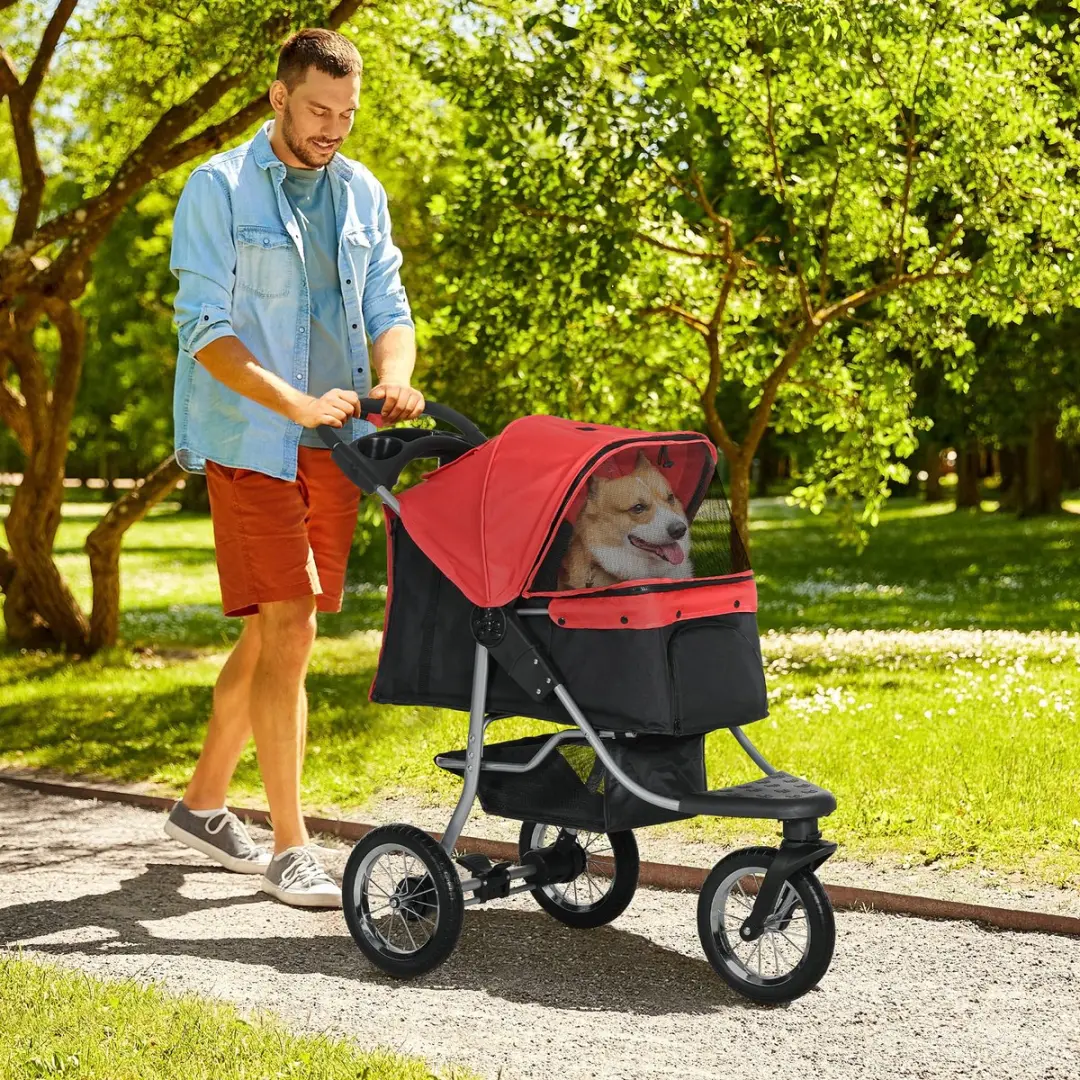 Pawhut Hondenbuggy 3-Wieler Opvouwbaar - Rood/Zwart