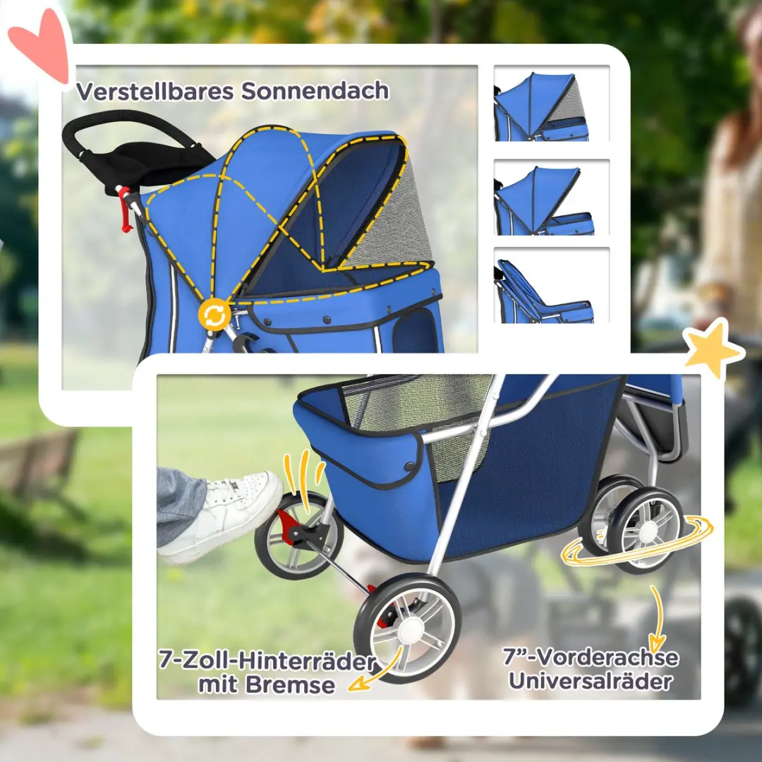 Pawhut Huisdierenbuggy - Blauw - 77x44x102cm