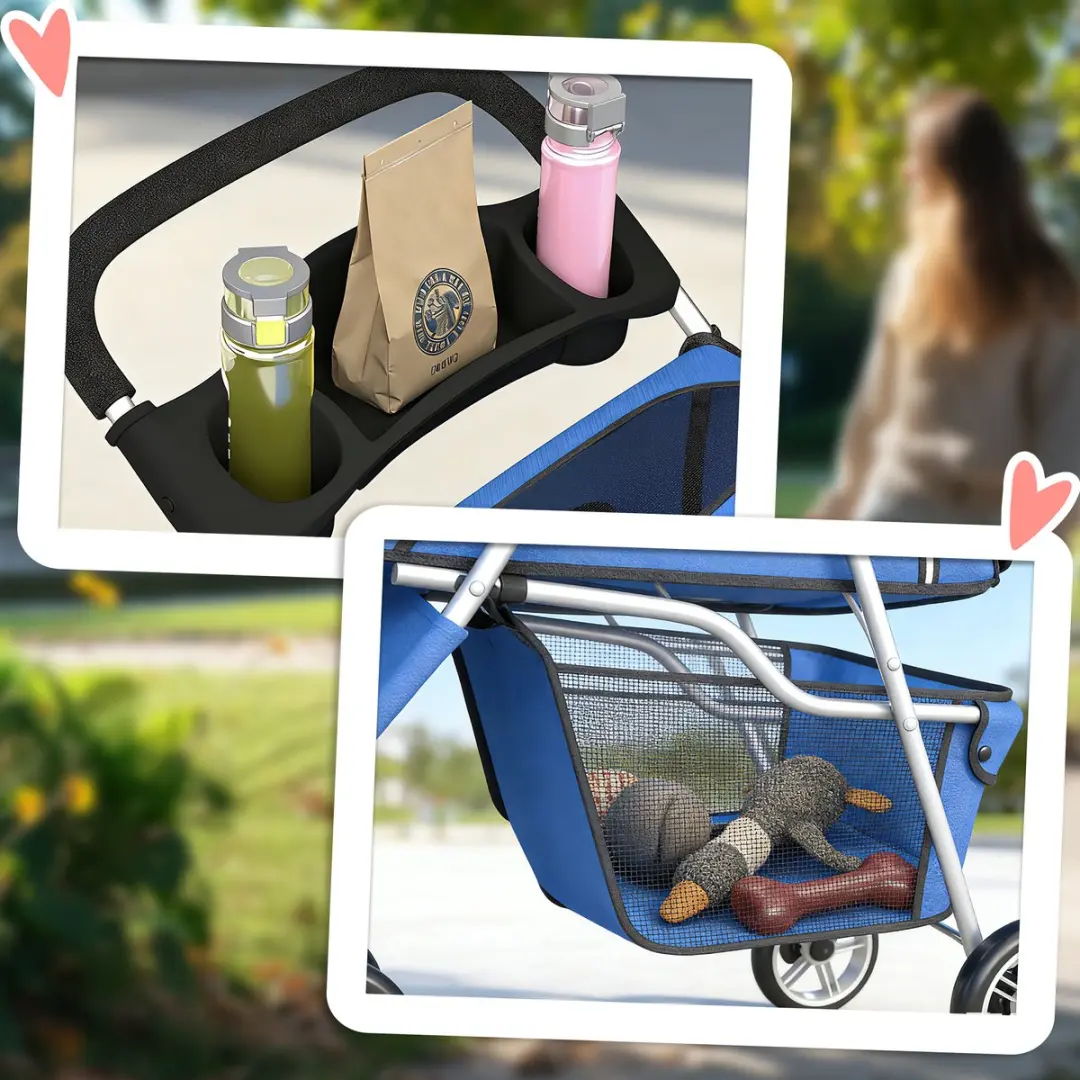 Pawhut Huisdierenbuggy - Blauw - 77x44x102cm