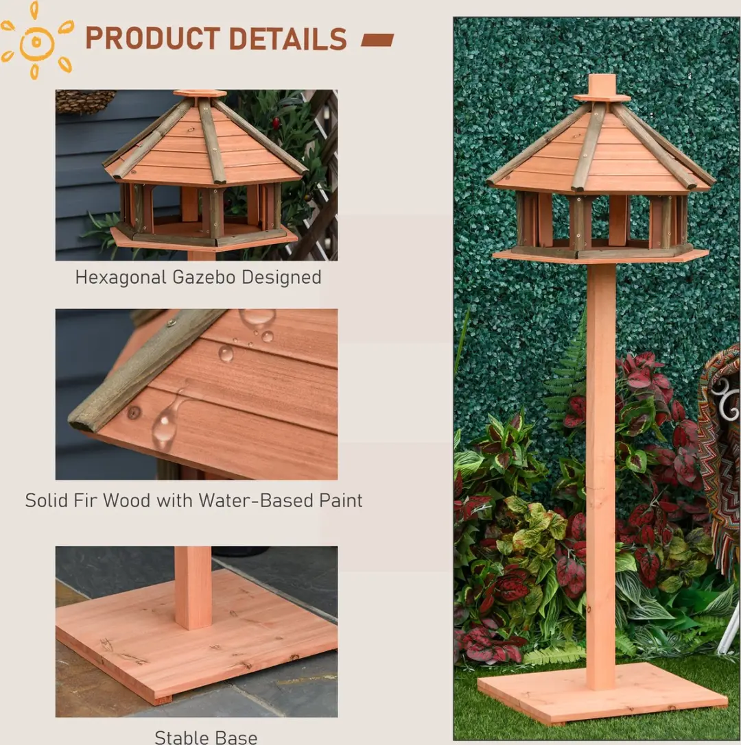 Pawhut Vogelhuisje Staand - Natuurlijk Hout - 3+ Inloopopeningen