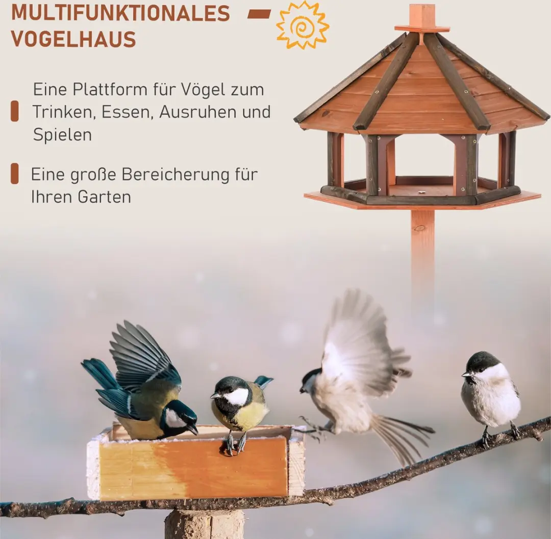 Pawhut Vogelhuisje Staand - Natuurlijk Hout - 3+ Inloopopeningen