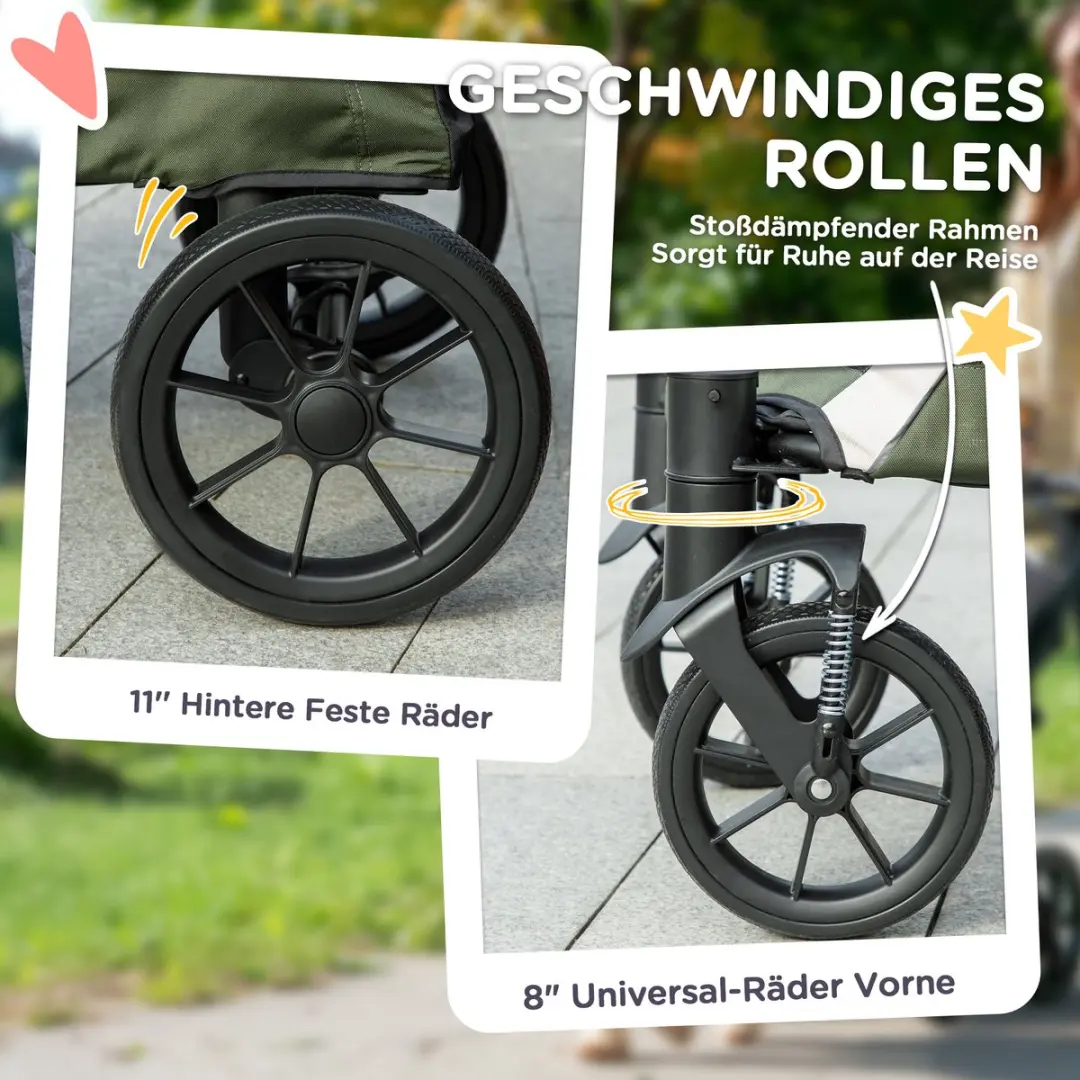 Pawhut Hundebuggy Dunkelgrün - tot 30kg - inkl. kussen & veiligheidsleinen
