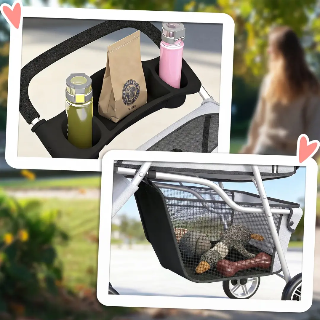 Pawhut Hondenbuggy - 77L x 44B x 102H cm - Grijs