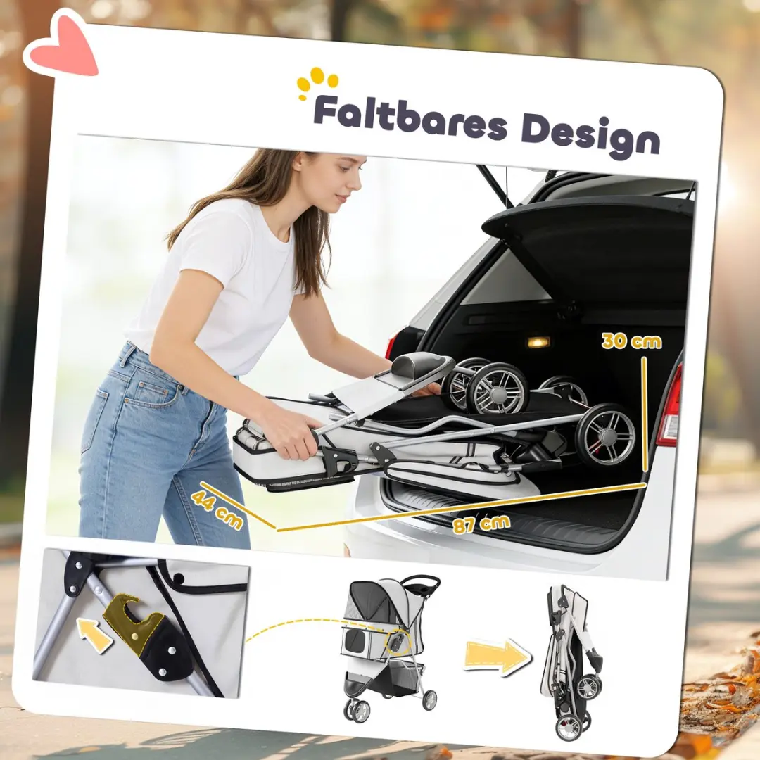 Pawhut Hondenbuggy - 77L x 44B x 102H cm - Grijs