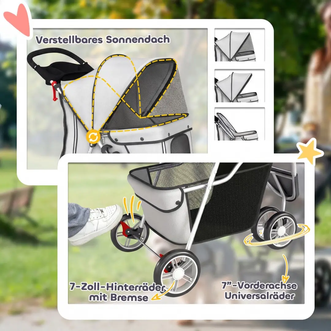 Pawhut Hondenbuggy - 77L x 44B x 102H cm - Grijs