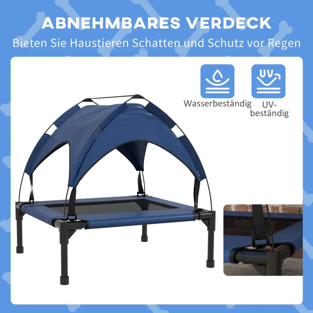 Pawhut Verhoogd Hondenbed met Baldakijn - 76x61cm - Blauw