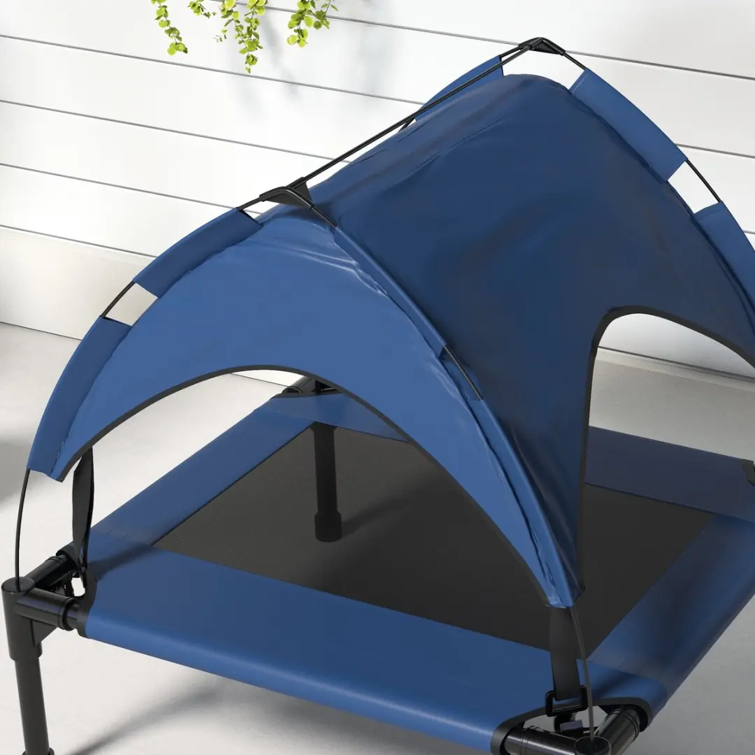 Pawhut Verhoogd Hondenbed met Baldakijn - 76x61cm - Blauw
