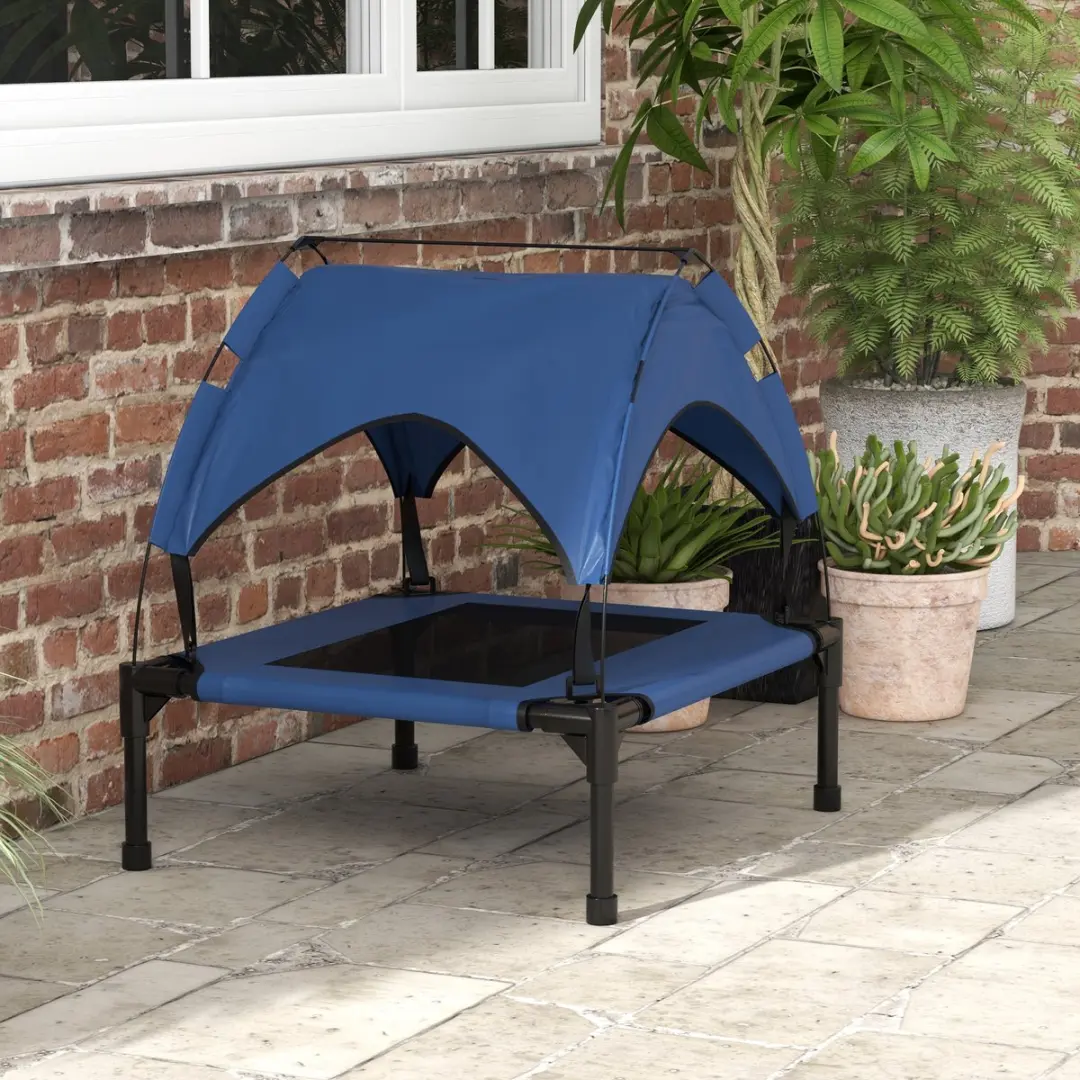 Pawhut Verhoogd Hondenbed met Baldakijn - 76x61cm - Blauw