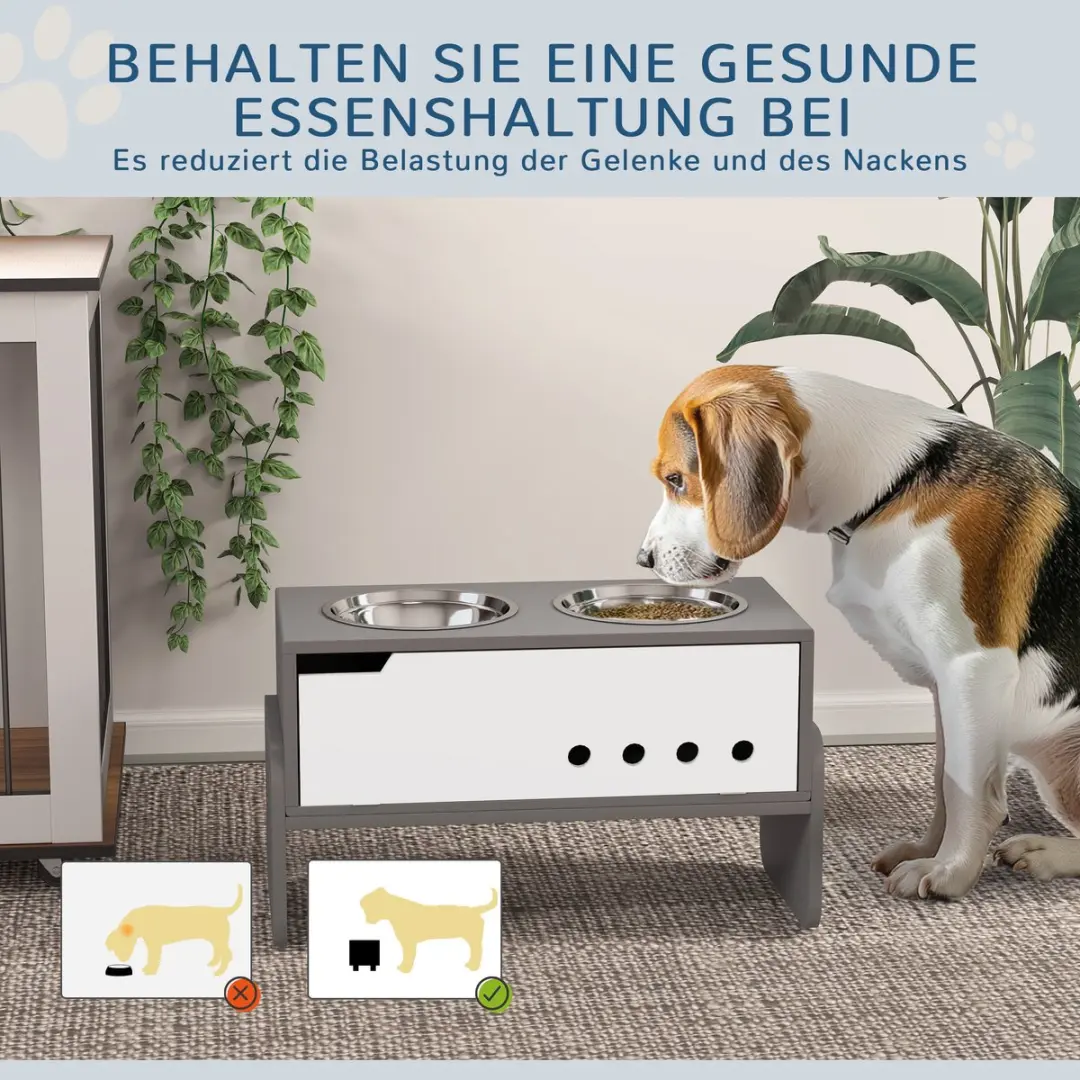 Pawhut Verstellbare Hondenvoedingsstation - 2x2000ml - Grau