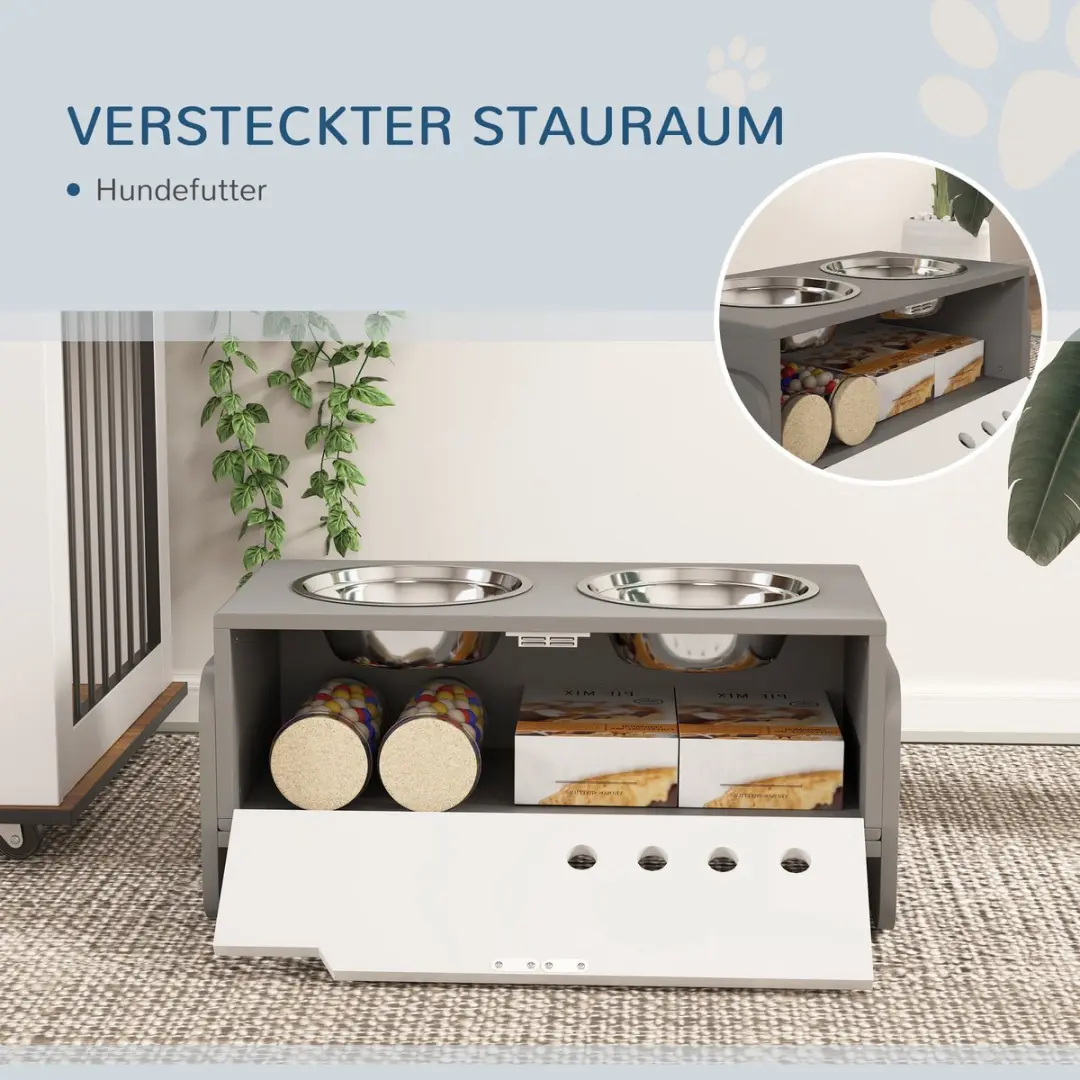 Pawhut Verstellbare Hondenvoedingsstation - 2x2000ml - Grau
