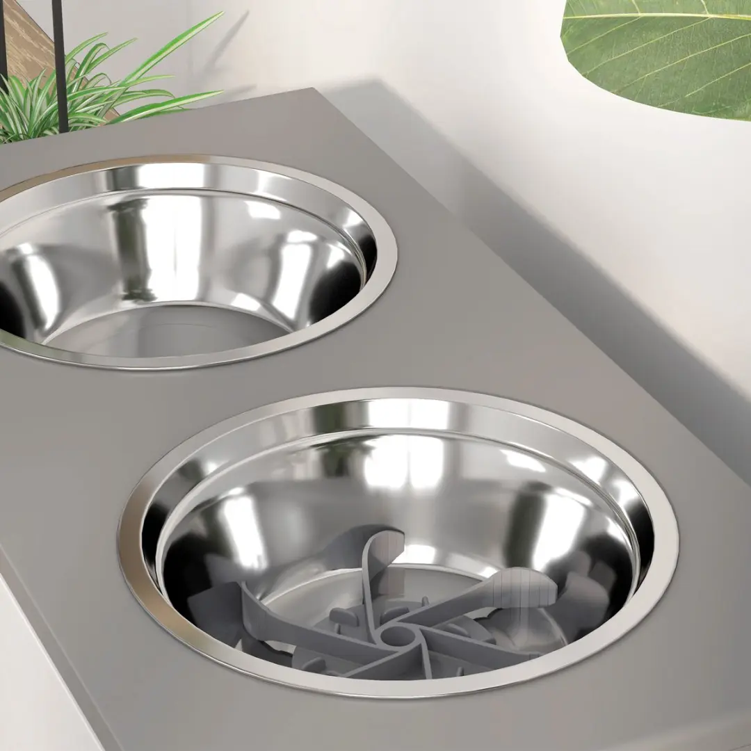Pawhut Verstellbare Hondenvoedingsstation - 2x2000ml - Grau