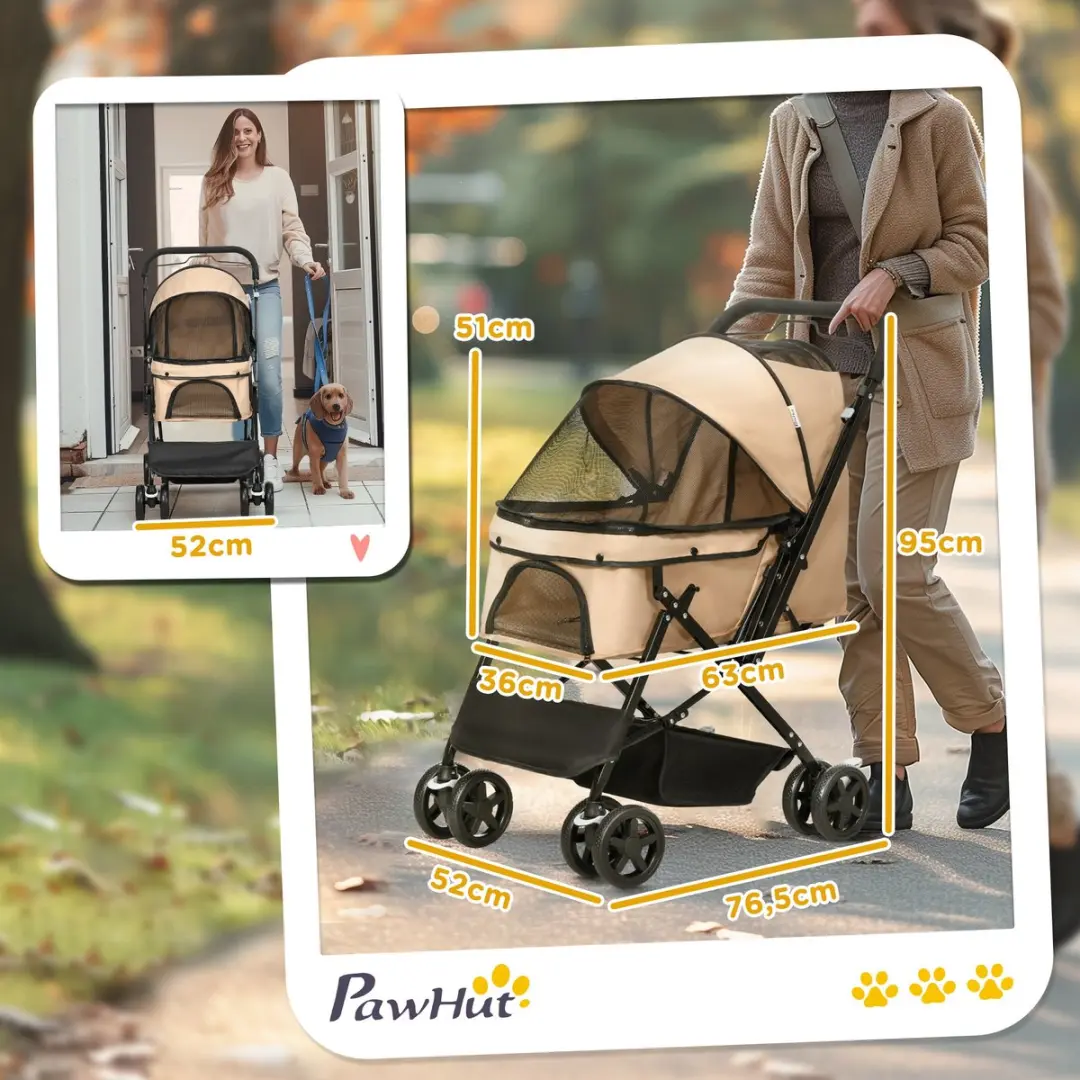 Pawhut Hundebuggy Dierenwagen - Lichtbruin - 76,5x52x95cm