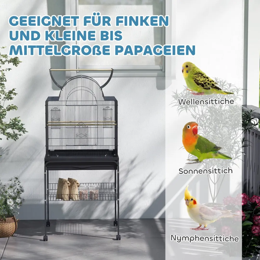 Pawhut Vogelkooi Vloer - met lade - zwart