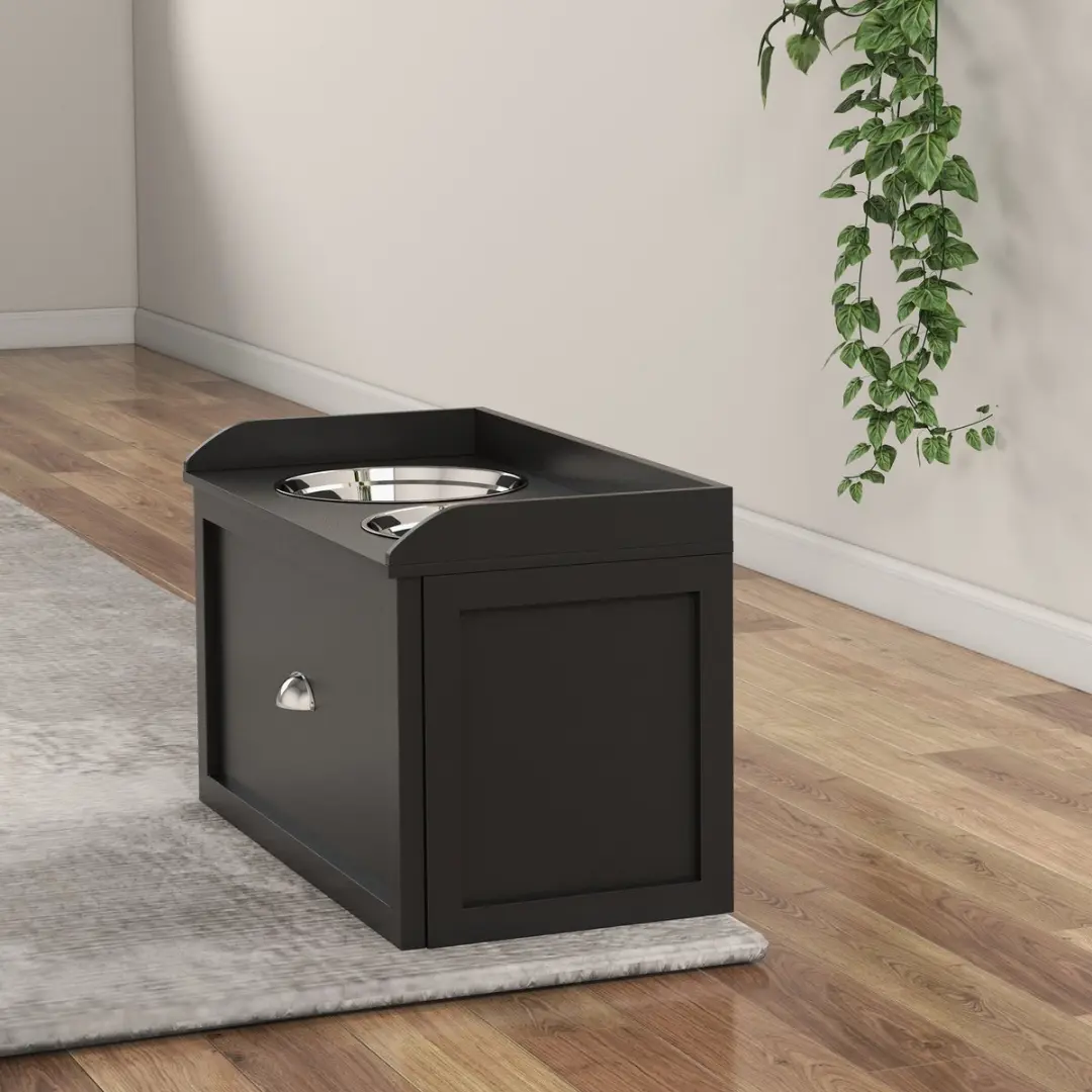 Pawhut Voederstation Roestvrij Staal 60Lx30Bx36Hcm - Zwart