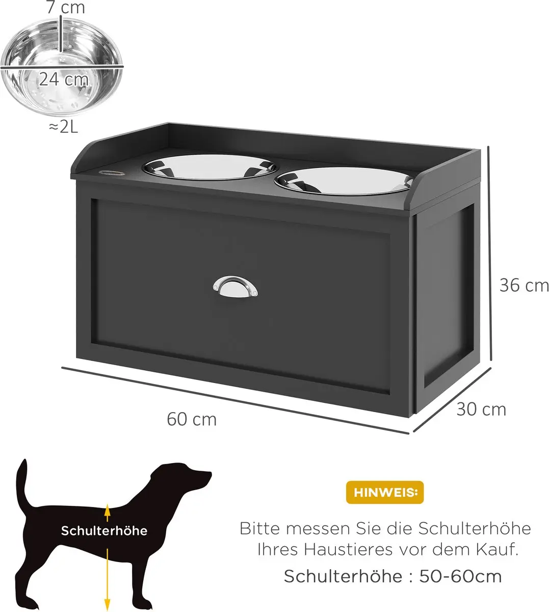 Pawhut Voederstation Roestvrij Staal 60Lx30Bx36Hcm - Zwart