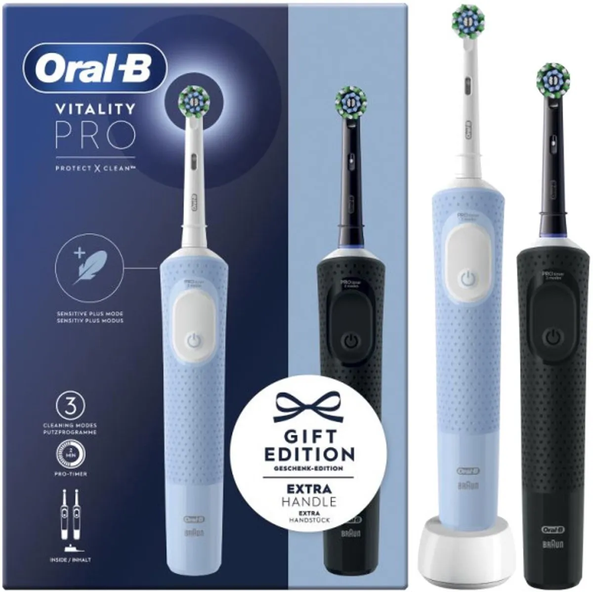 Oral-B Vitality Pro D103 Elektrische Tandenborstel - 2 Stuks Blauw/Zwart