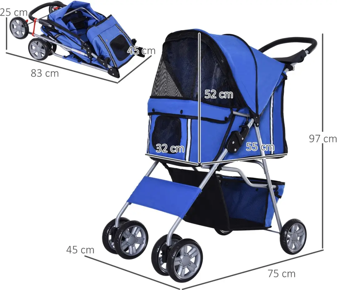 Pawhut Opvouwbare Hondenbuggy - Blauw