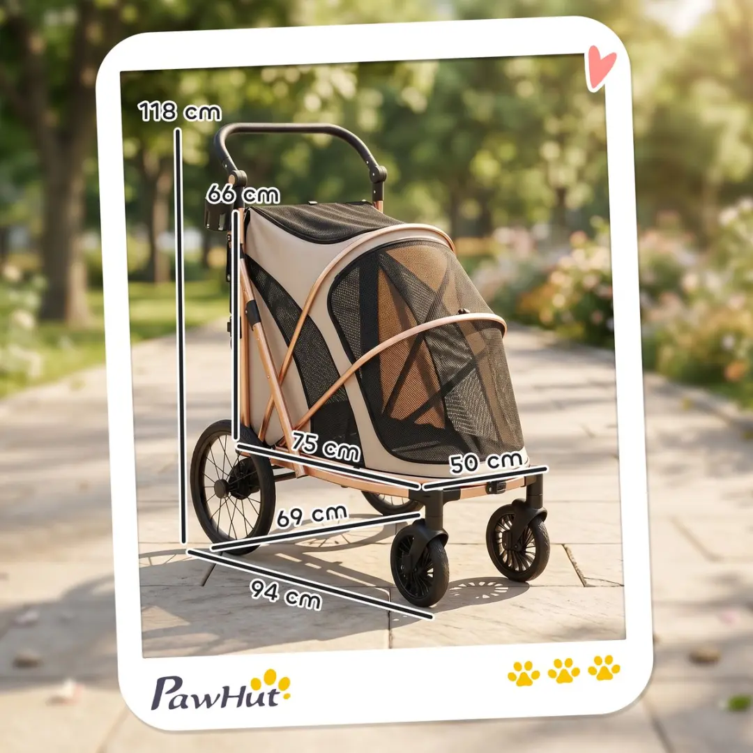 Pawhut Huisdierwagen Aluminium - 94L x 69B x 118H cm - Bruin