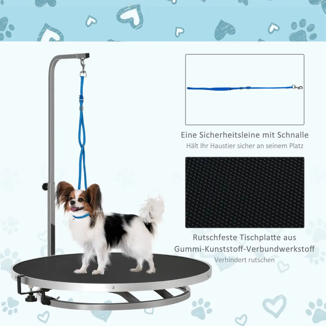 Pawhut Dierenverzorgingstafel met Verstelbare Arm - Zwart/Zilver