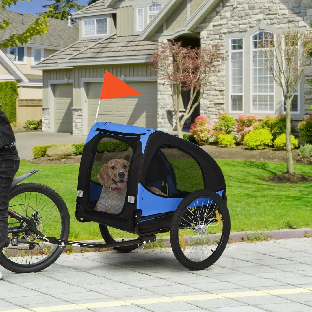 Pawhut Hondenaanhanger Fiets Opvouwbaar - Staal - Blauw