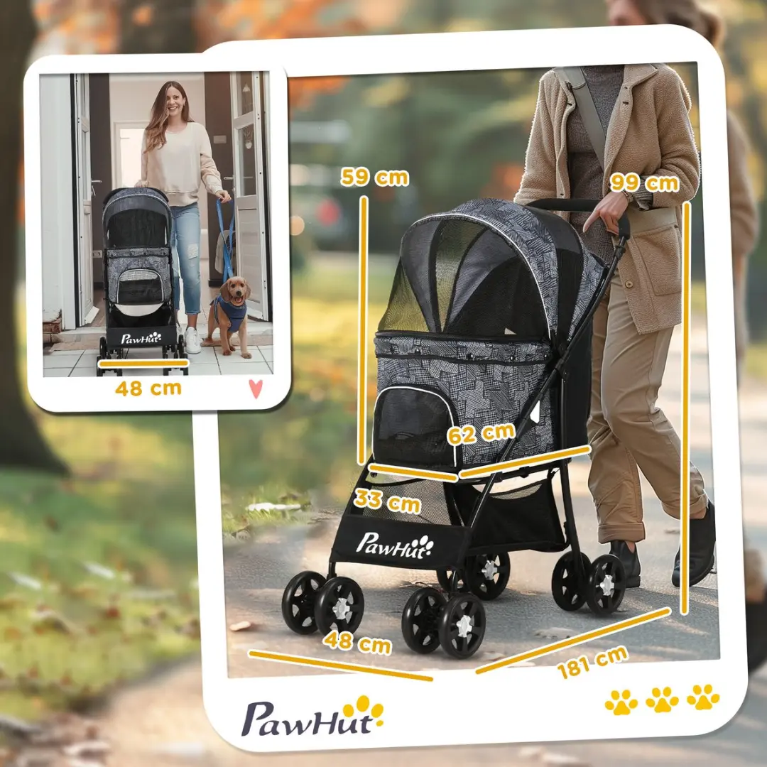 Pawhut Hundetrolley inkl. Kissen - 600D Oxford - Zwart