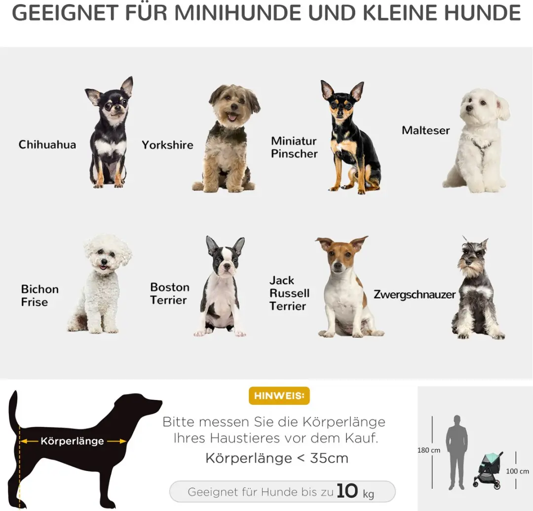 Pawhut 2-in-1 Hondenbuggy Katzenwagen - tot 10kg - inklapbaar - Groen