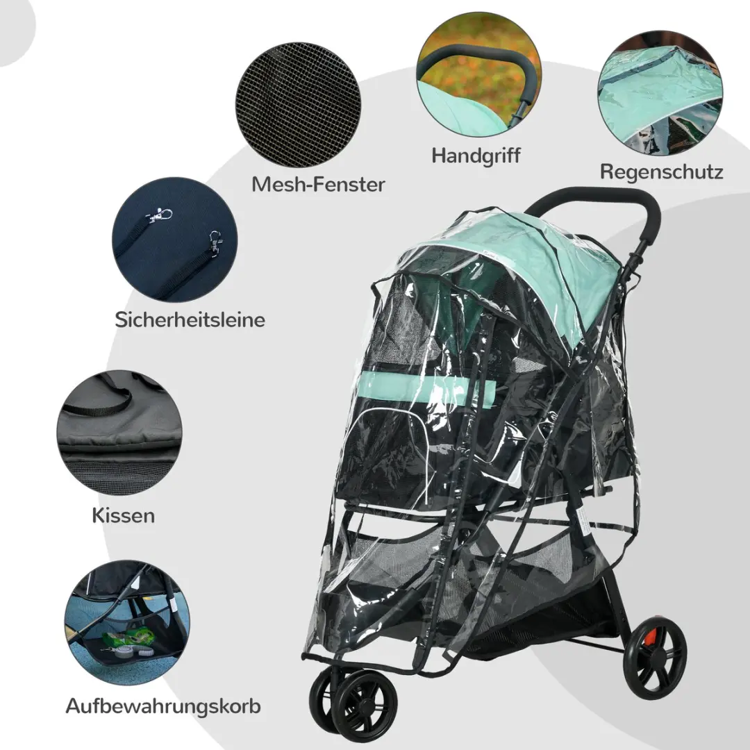 Pawhut 2-in-1 Hondenbuggy Katzenwagen - tot 10kg - inklapbaar - Groen