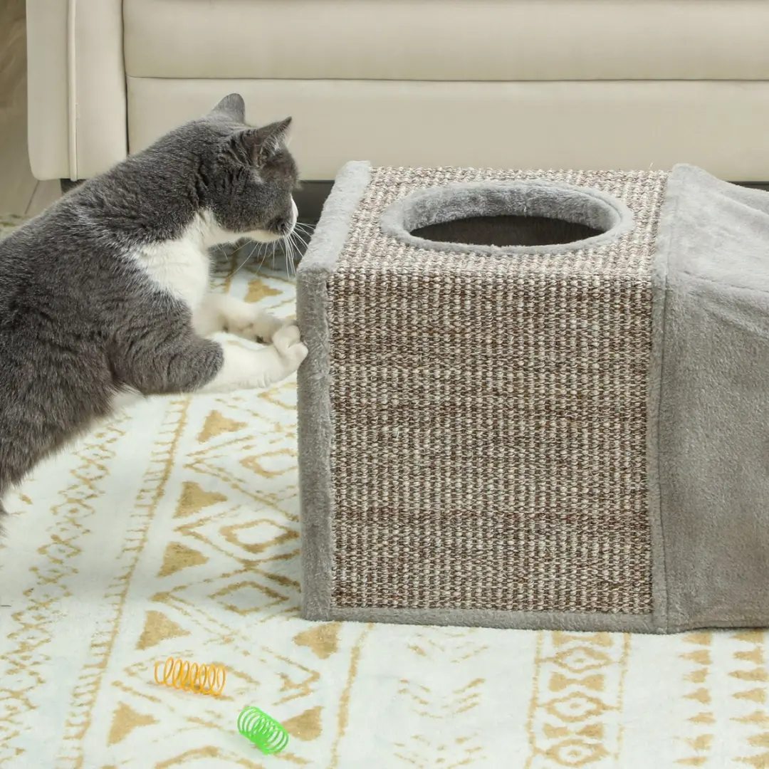 Pawhut Katzentunnel met Speelbal - 98x30x30cm - Bruin/Grijs