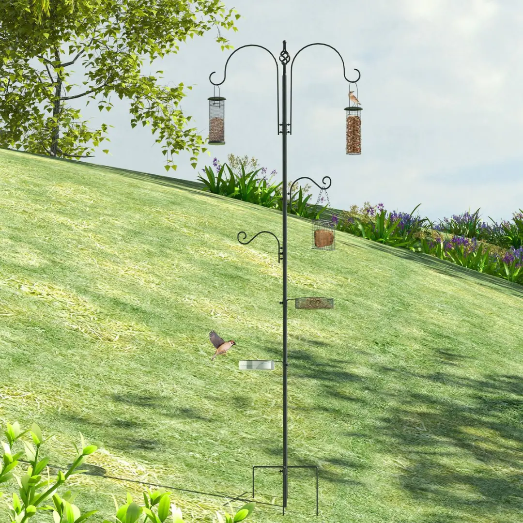 Pawhut Vogelfutterspender Op Paal - 54,5x54,5x208cm - Zwart