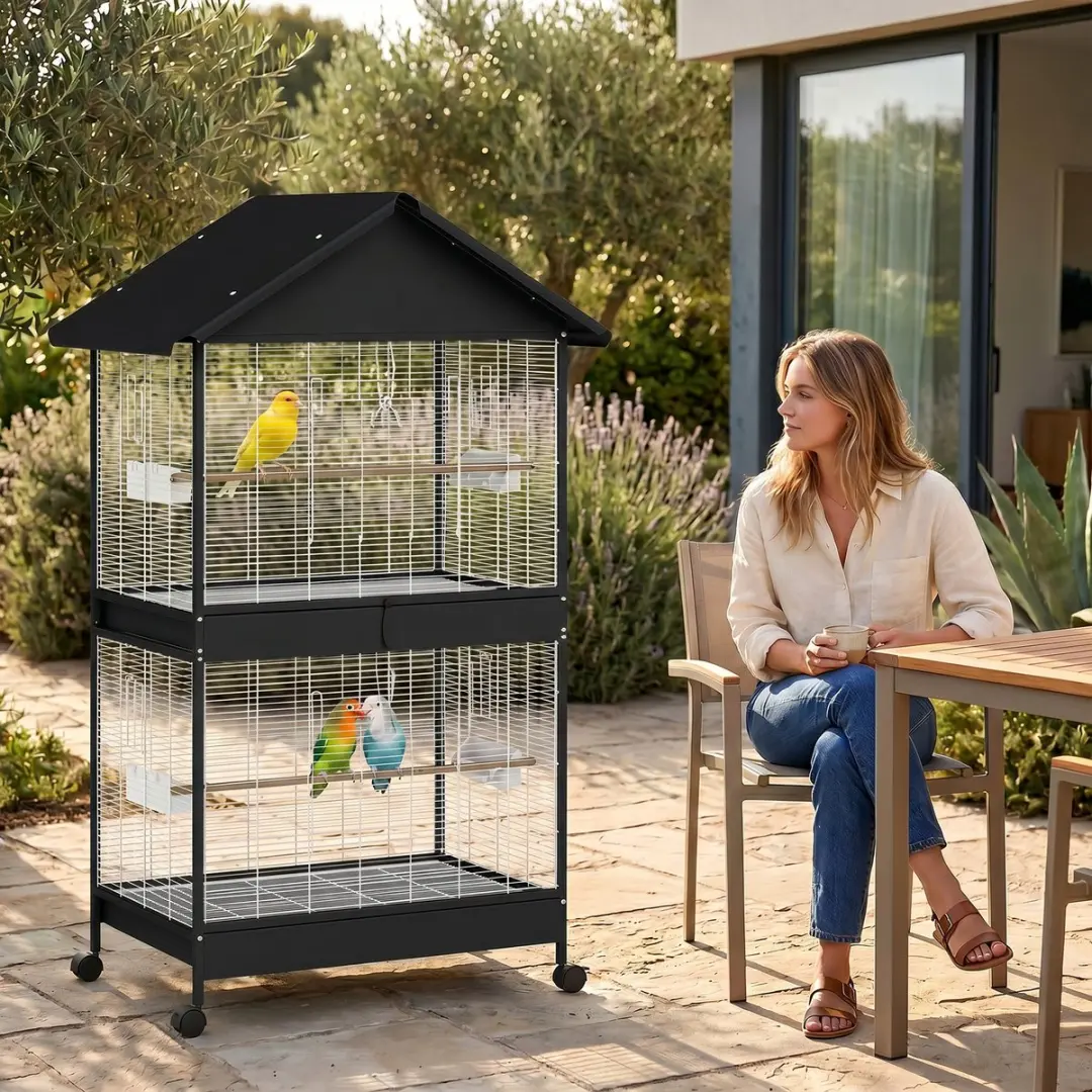 Pawhut Vogelkooi Vloer 94x70x158cm - Zwart
