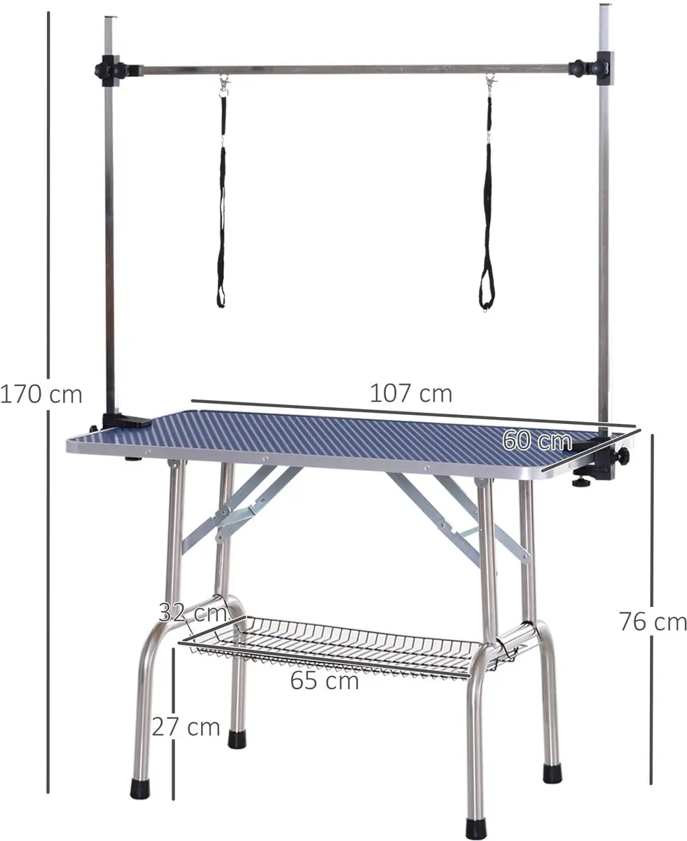 Pawhut Trimmtisch voor Honden - Hoogteverstelbaar - Blauw - 107x60x170cm