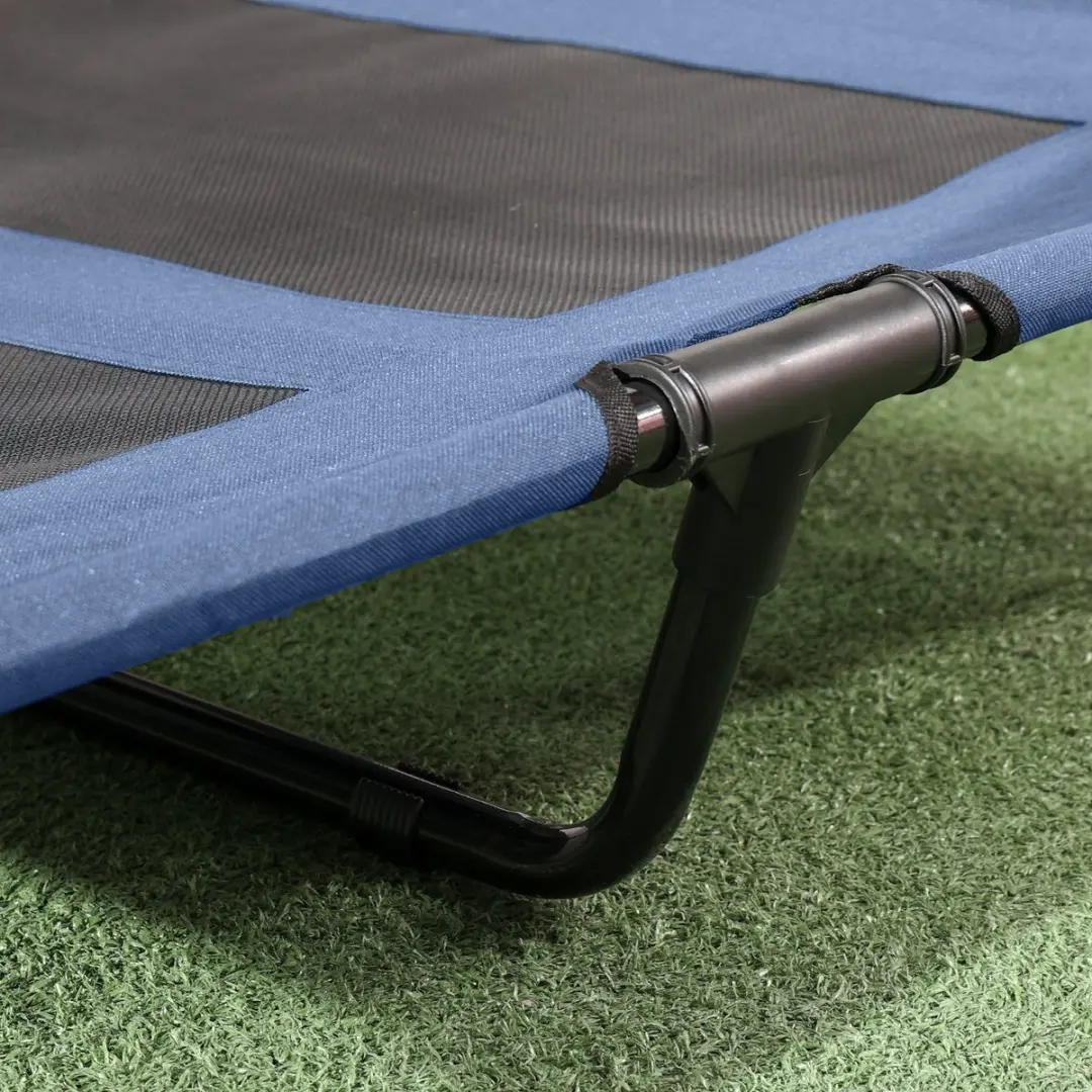 Pawhut Verhoogd Hondenbed met Luifel D04-059-1 - Blauw/Koffie/Zwart