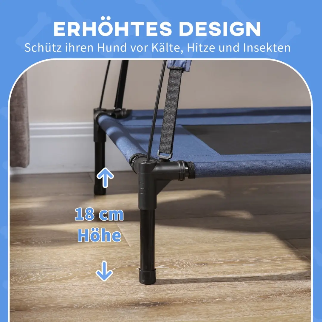 Pawhut Verhoogd Hondenbed met Luifel D04-059-1 - Blauw/Koffie/Zwart