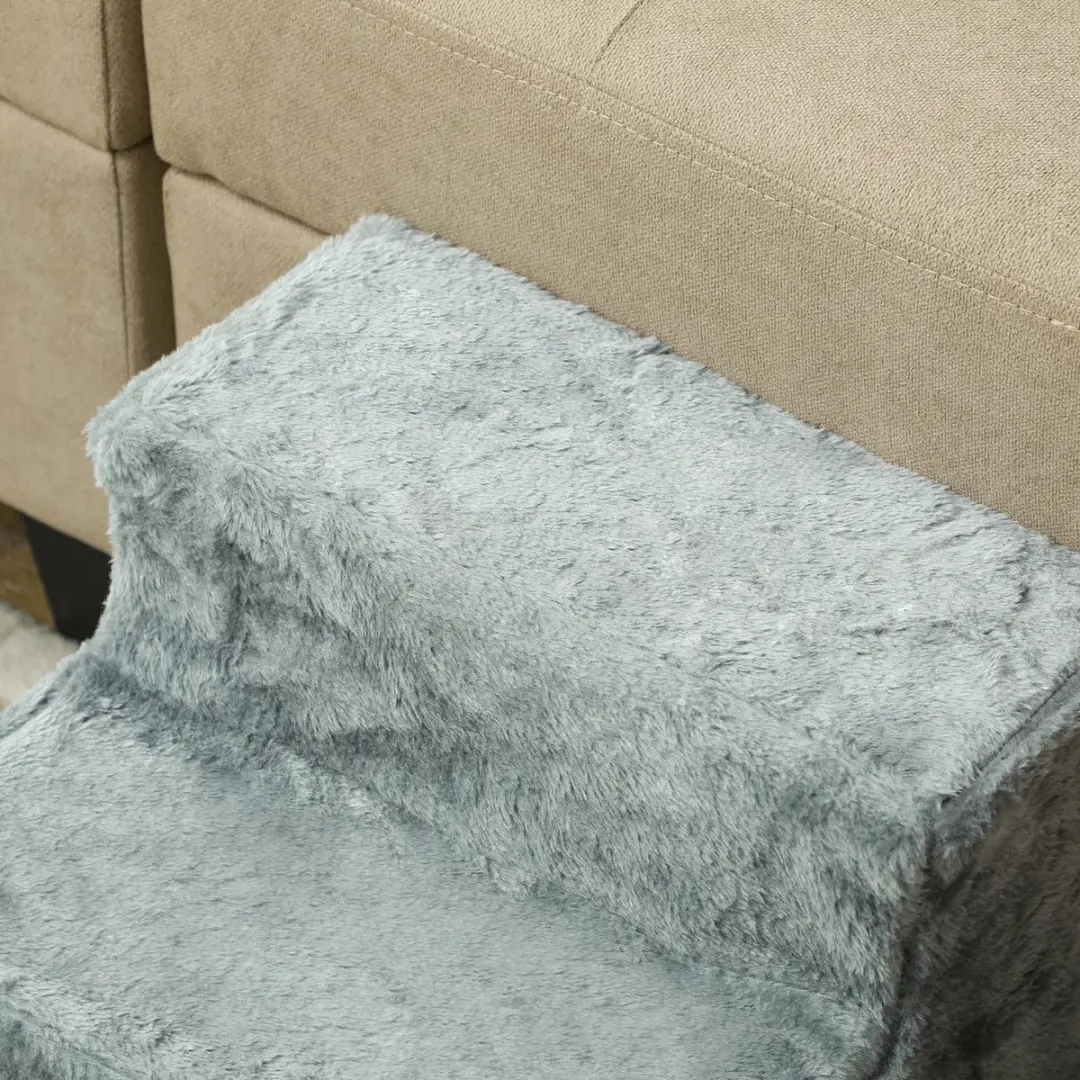 Pawhut Hundentrap 3-stuig 35cm - Plüschoptik Hellgrau
